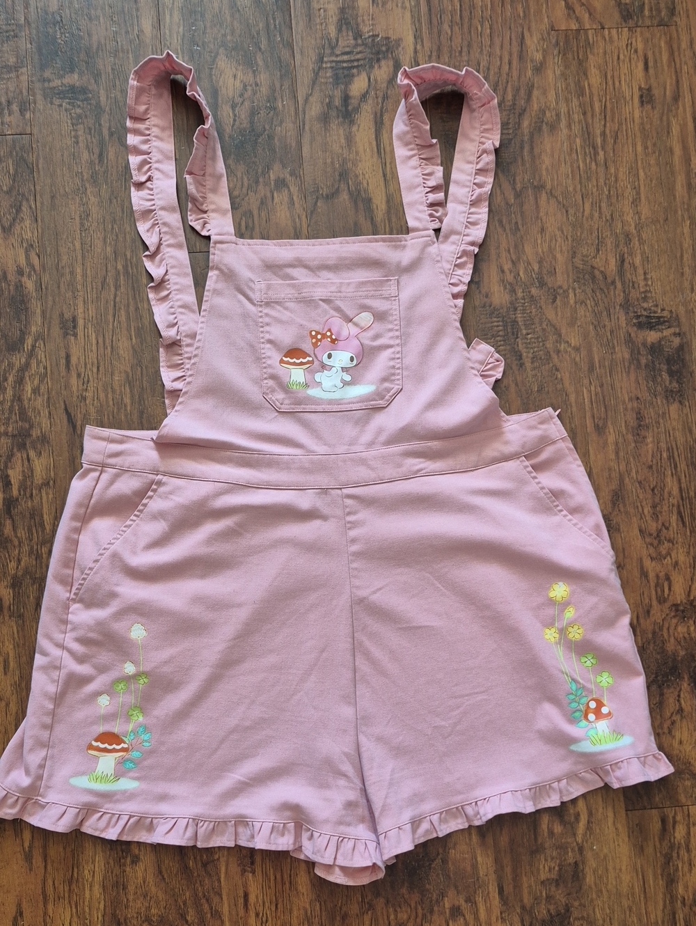 Pink Ruffle Strap Overalls Shorts